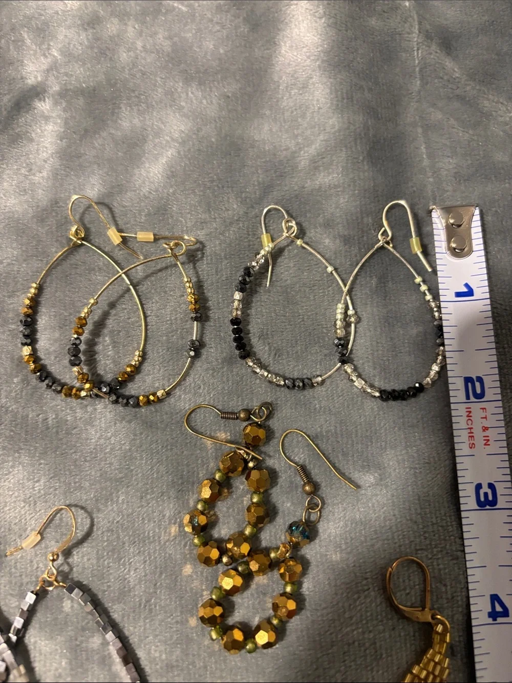 Assorted Beaded Hoop & Dangle Earrings - Gold, Black, Silver, Purple
